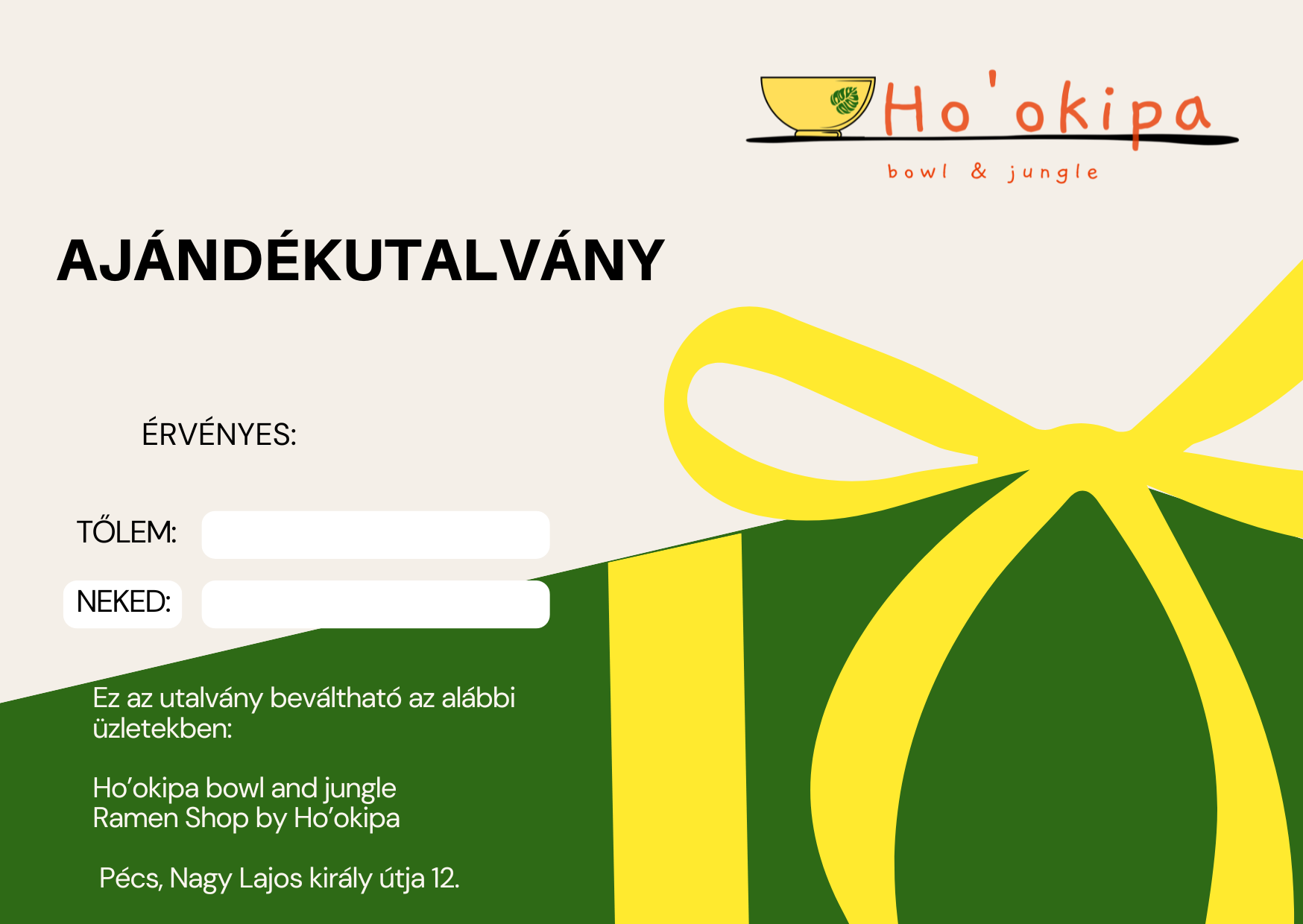 Ho'okipa ajándékutalvány minta